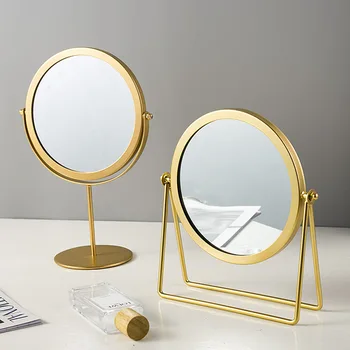 Зеркало для макияжа Легкая Роскошь Ретро Европейский металл Золото Домашний Рабочий стол Настольное Квадратное Круглое зеркало Зеркало для макияжа в общежитии