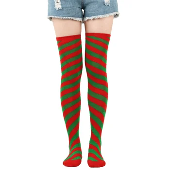 Женские носки выше колена, рождественские чулки в диагональную полоску, рождественские чулки до бедра, индивидуальный однотонный подарок на Хэллоуин Long Soxs