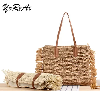 Летняя соломенная сумка YoReAi с бахромой, женские сумки через плечо из ротанга, тканые пляжные сумки ручной работы, женские сумки для сообщений, сумки-тотализаторы