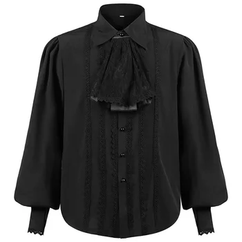 Средневековая мужская черная пиратская рубашка, рубашки в стиле стимпанк, готика, Ренессанс, Викторианский вампир, топ для вечеринок, клуб, бар, социальная рубашка