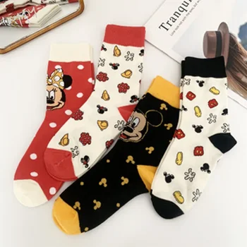 Носки среднего размера, осенне-зимние носки для девочек-студенток с милым рисунком, женские носки с Минни-Пухом.