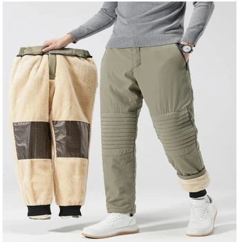 Новые зимние мужские брюки с карманами на молнии, плотная флисовая подкладка, графеновая ткань, теплые до колен прямые повседневные брюки, термобрюки мужские