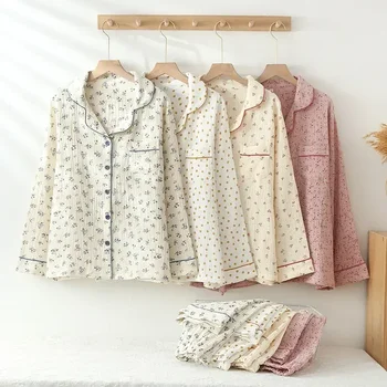 Пижамы, пижамная ночная элегантная одежда, 100% Женская одежда для сна, домашняя ночная рубашка с цветочным рисунком, 2 печати, женский хлопок