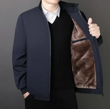 Брендовая зимняя куртка для мужчин 2023, Осенние однотонные плюшевые и толстые пальто для мужчин, большие размеры 8xl, воротник-стойка, теплая мужская одежда