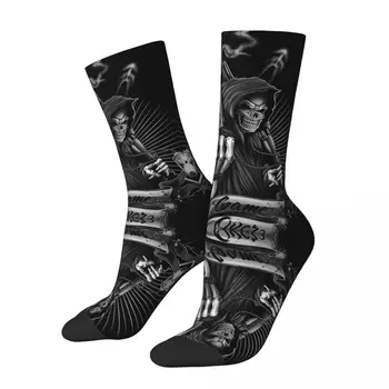 Забавный Сумасшедший Компрессионный носок для мужчин Grim Reaper в стиле хип-хоп, Винтажный, с принтом Moon Happy, бесшовный, с принтом для мальчиков, носок для экипажа, Подарок Новизны
