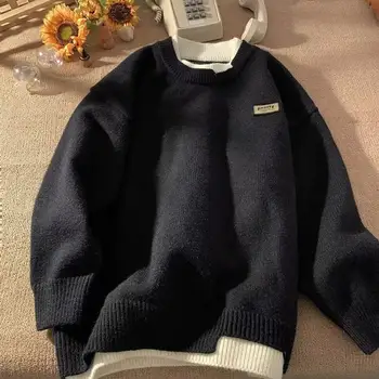 Мужской осенне-зимний свитер с длинным рукавом, имитирующий двойку, вязаные топы, утолщенные теплые топы-пуловеры