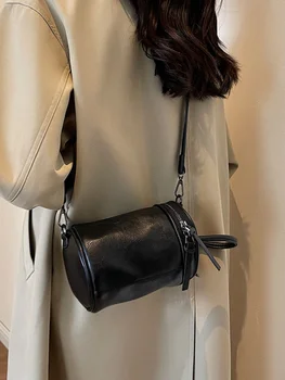 Модные популярные женские черные сумки-ведра 2023 Лето Новая текстурированная сумка из искусственной кожи Модная простая сумка через плечо