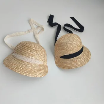Детская соломенная шляпа для девочек и мальчиков, детская солнцезащитная шляпа с большими полями, детская летняя шляпа с черной лентой, детская баскетбольная кепка, детская пляжная кепка