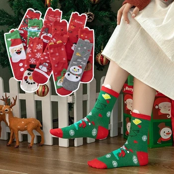 20 Стильных женских рождественских носков, зимние забавные счастливого Рождества, Санта-Клаус, елка, Лось, снежинка, Кавайные длинные носки с героями мультфильмов, Рождественский подарок