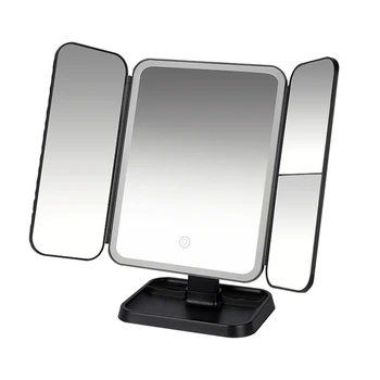 Трехстворчатое зеркало для макияжа, зеркало для макияжа в общежитии со светодиодной подсветкой, умное зеркало для макияжа, зеркало с заполняющим светом, черное