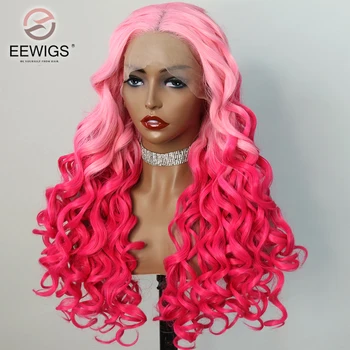 Розовый Синтетический парик для косплея Омбре, высококачественный Прямой Прозрачный Парик на кружеве спереди для женщин-трансвеститов, ежедневная Плотность 180