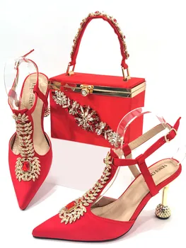 Doershow/ новый комплект женской обуви и сумки в тон, Украшенный красными Нигерийскими туфлями и сумкой, Итальянский комплект обуви и сумки HUY1-9