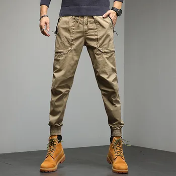 Высококачественные брюки-карго Мужские однотонные Простые шаровары большого размера Мужские Модные повседневные брюки с карманами Мужские повседневные брюки Мужские