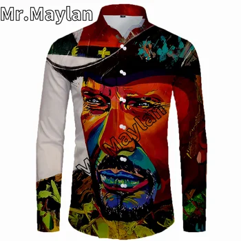 Johnny Hallyday 3D Рубашка, Гавайская рубашка, Мужская Летняя Рубашка С Длинным рукавом, Мужские Рубашки 2023, рубашка Оверсайз 5XL, Camisas Masculinas-6699