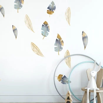 Funlife® Креативная наклейка на стену с золотыми перьями для детской комнаты, домашний декор для интерьера комнаты для девочек