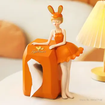 Креативная легкая Роскошная Скульптура Девушки-кролика, Профилирующая коробку для салфеток, товары для дома, гостиной, спальни, ресторана, хранения 1Шт