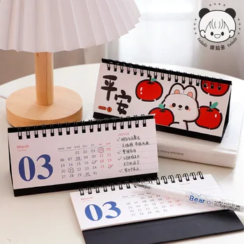 2шт Творческий горизонтальный настольный календарь прекрасный кролик медведь улыбающееся лицо переверните страницу календаря ручной счет ежемесячный календарь
