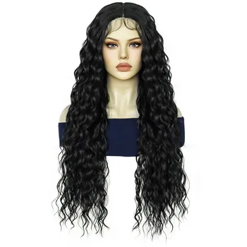 13*5*1 Т-образный удлиненный пушистый афро-кудрявый волнистый черный кружевной парик спереди с детскими волосами, накладные волосы Идеально подходят для женщин