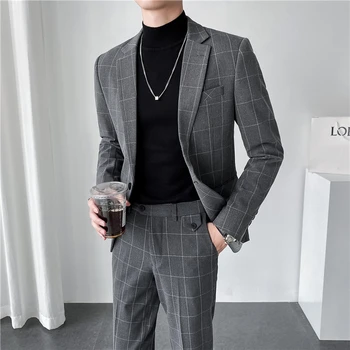Новый мужской (костюм + брюки) модный бутик высокого класса, однотонный трендовый повседневный красивый британский комплект из двух предметов