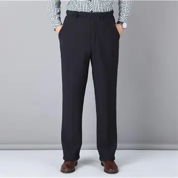 Костюмные брюки с эластичным поясом, зимние брюки на флисовой подкладке, Эластичные карманы с высокой талией, Ветрозащитные, идеально подходящие для мужчин среднего возраста