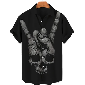 Мужская гавайская рубашка, свободный топ, рубашка с 3D принтом черепа, модная рубашка, мужская женская футболка, дышащая летняя футболка с коротким рукавом