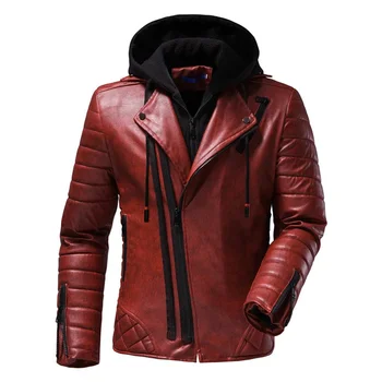Зимняя модная мужская кожаная куртка с капюшоном, пуховик, водонепроницаемая куртка больших размеров, толстые куртки