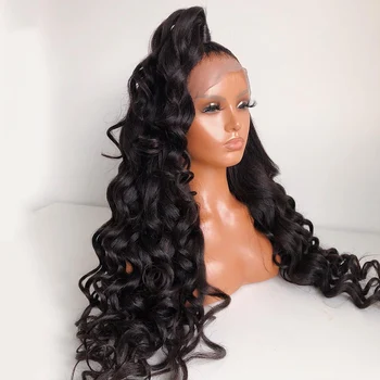 Мягкий предварительно выщипанный черный парик с глубокими волнами спереди 180 Density Длиной 26 дюймов для чернокожих женщин с подклеиванием Babyhair Daily