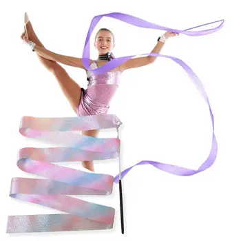 2шт танцевальных лент, атласные Длинные ленты, гибкие привлекательные ленты для художественной гимнастики для детей с палочкой для детей
