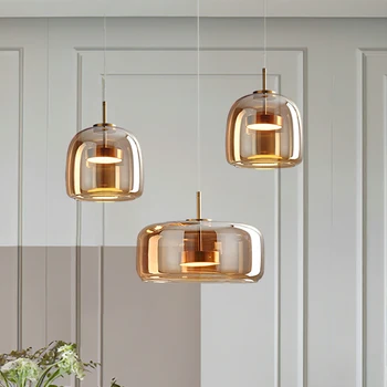 Дымчато-серый подвесной светильник роскошный дизайн в скандинавском стиле со светодиодной подсветкой, стеклянный светильник, маятниковый светильник для офиса, украшения для спален, освещение