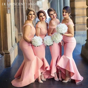 Радужный V-образный вырез с открытыми плечами, Розовое платье длиной до пола, дешевое платье подружки невесты для женщин, платья для подружек невесты в стиле русалки, платья для свадебной вечеринки