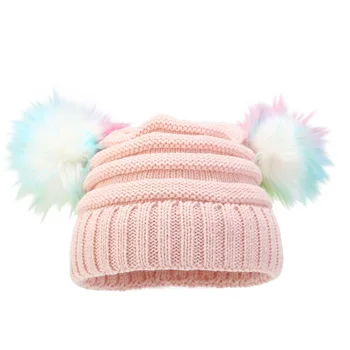 BeQeuewll Вязаные шапки для маленьких девочек, зимние теплые шапочки-бини с шариками для детей 3-10 лет