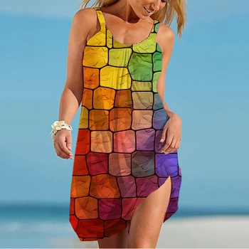 Женское платье на подтяжках для вечеринок 2023, новое Сексуальное платье с красочной 3D графикой, Летнее Женское платье для уличного отдыха большого размера