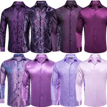 Весенне-осенняя мужская шелковая рубашка Hi-Tie фиолетового цвета, свадебное жаккардовое платье с отложным воротником, костюм, рубашка, деловая официальная вечеринка