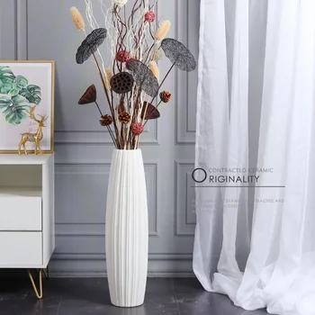 Керамическая Белая Напольная Большая ваза, украшающая композицию из сухих цветов в гостиной, Креативная простая Гидропонная композиция Lucky Bamboo в скандинавском стиле