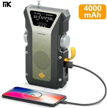 Сигнализация SOS 4000 мАч Аварийное погодное радио Ручной Солнечный аккумулятор Фонарик Портативное радио NOAA AM FM Зарядное устройство для мобильного телефона