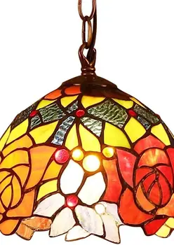 Подвесной светильник из витражного стекла в стиле 0127 Rose Tiffany с абажуром шириной 7 дюймов
