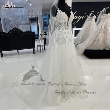 Lakshmigown, кружевные свадебные платья в стиле бохо трапециевидной формы для женщин 2023, белые свадебные платья для невесты из тюля, пляжные свадебные платья на бретельках