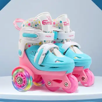 Двухрядные роликовые коньки для детей 2-8 лет, Регулируемые эластичные роликовые коньки из полиуретана, Двухподошвенные Тормоза, Безопасные вспомогательные колеса для катания на коньках
