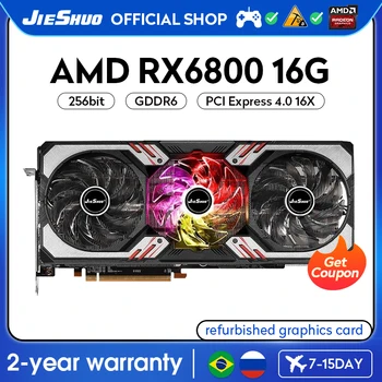 Видеокарта JIESHUO AMD RX 6800 16G С тремя вентиляторами GDDR6 GPU 256Bit rx6800 16gb Подходит Для Компьютерных Настольных Игр, Офисного Видео