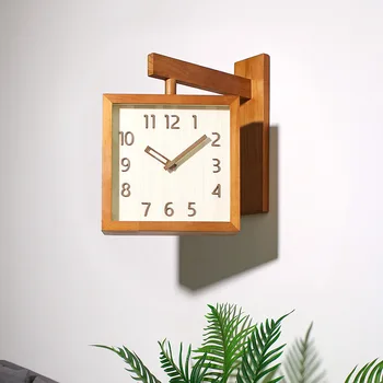 Настенные часы из массива дерева, двухсторонние Японские настенные часы, Бесшумная гостиная, простые современные подвесные настенные угловые двусторонние часы