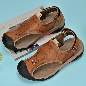 2023 Мужская обувь из натуральной кожи, Летние Новые мужские сандалии большого размера, Мужские сандалии, Модные сандалии, тапочки Большого размера 38-46