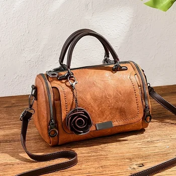 Винтажная Бостонская сумочка, модная сумка-ранец большой емкости, сумочка с цветочной подвеской на молнии