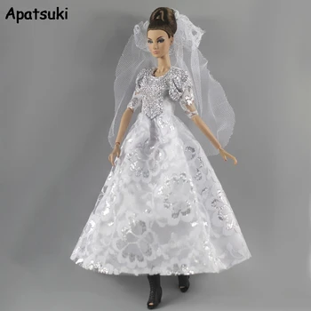 Белое модное кукольное свадебное платье для куклы Барби, наряды, вечернее платье + костюм с вуалью, 1/6 BJD, аксессуары для кукольного домика, игрушки
