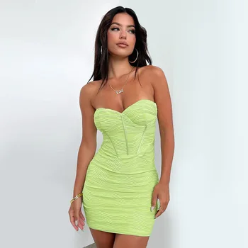 Вечерние наряды, сексуальное облегающее мини-платье без бретелек для женщин, летние элегантные шикарные Зеленые вечерние платья с открытыми плечами 2023