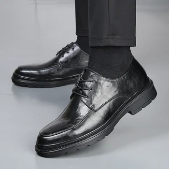 Мужская Официальная Обувь, Оксфорды На шнуровке, Кожаные Модные Тенденции, Свадебные Туфли Для Жениха, Мужские Деловые Туфли Для Свиданий на Открытом Воздухе, Офисные Оксфордские Туфли
