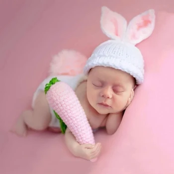 B2EB Одежда для новорожденных Кроликов, костюм для девочек и мальчиков, связанный крючком, Реквизит для фотосъемки, Аксессуар, Шляпа, Подгузник, подарок для душа