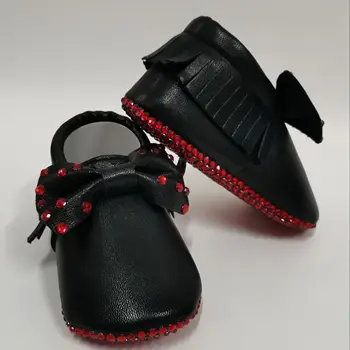Кукольная красная хрустальная подошва, сверкающие стразы на заказ, кожаные балетные туфли для девочек для малышей, блестящие детские мокасины