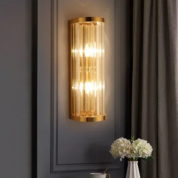 Современный хрустальный настенный светильник, креативный золотой светильник из нержавеющей стали, прикроватная тумбочка, Фоновое украшение для гостиной, Светодиодное внутреннее освещение для дома
