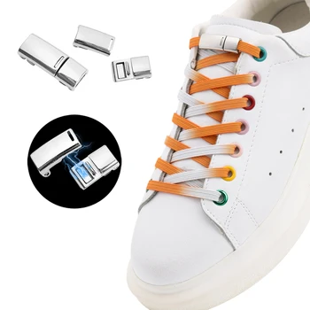 Градиентные эластичные шнурки для обуви с плоским металлическим замком, магнитные шнурки без завязки, используемые для кроссовок, аксессуары для обуви, ленивые шнурки для обуви, 1 пара