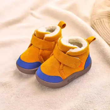 Детские зимние сапоги с подкладкой, обувь для малышей, детская плюшевая однотонная повседневная обувь на плоской подошве для мальчиков и девочек, детские зимние ботинки